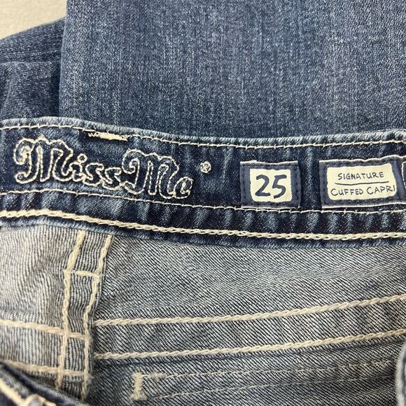 Miss Me Jeans Women's 25 (0) Dark Blue Signature Cuffed Capri Zipper Moto - Picture 12 of 14
